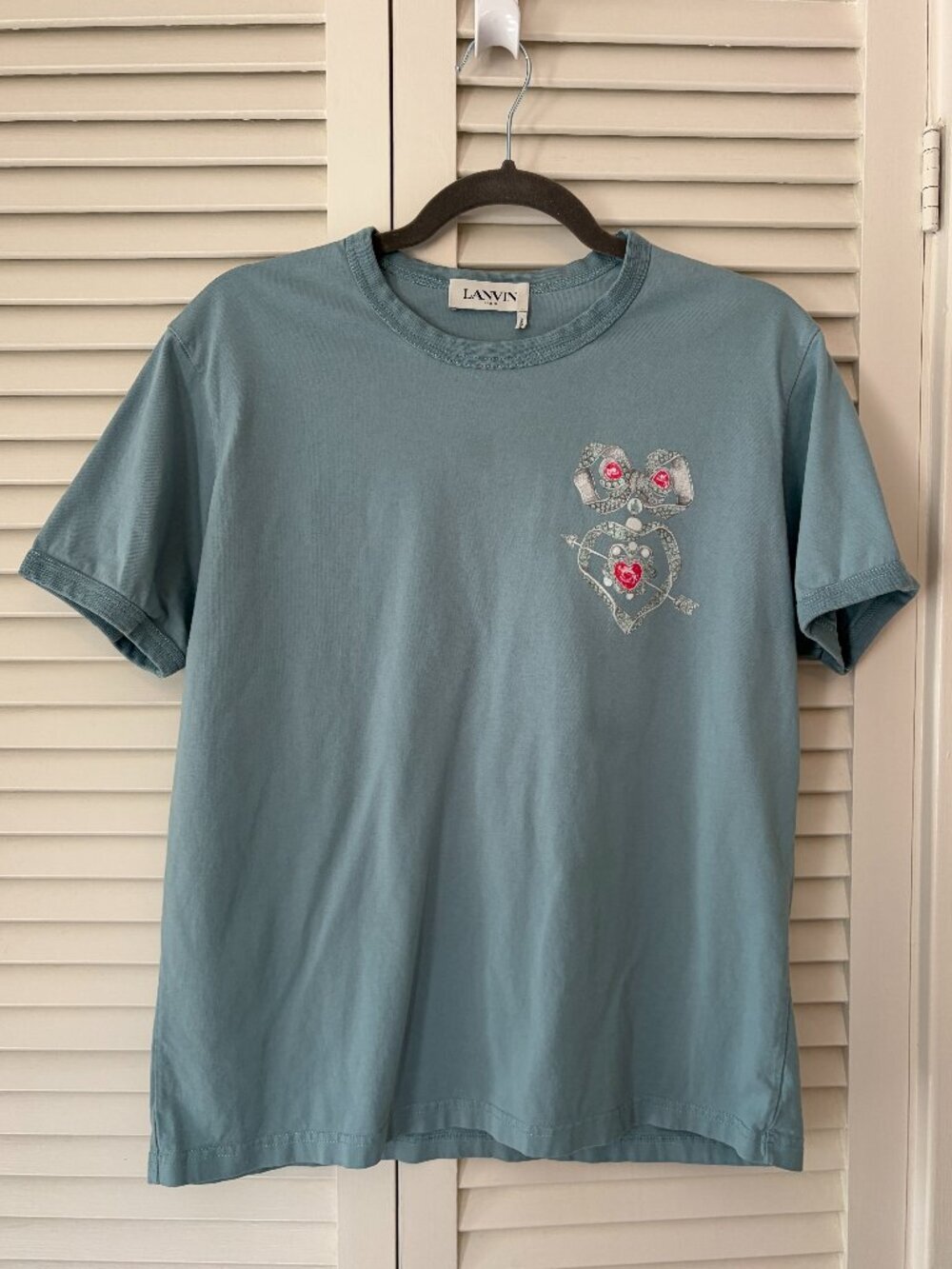 Lanvin Paris Light Blue Graphic Tee Shirt Medium Portugal luxury *flaw*